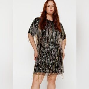 New With Tags Nasty Gal Plus Size Tassel Beaded Mini Shift Dress